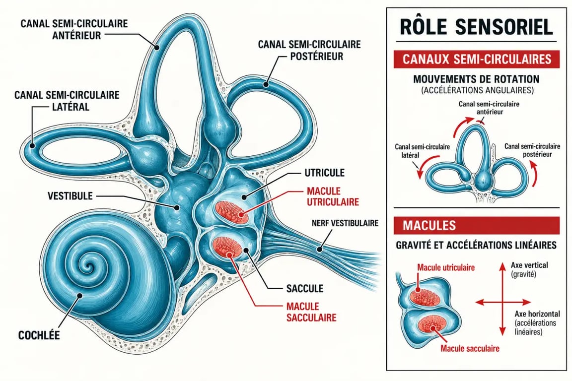 Schéma de l’oreille interne pour comprendre la kinésithérapie pour oreille interne et le système vestibulaire