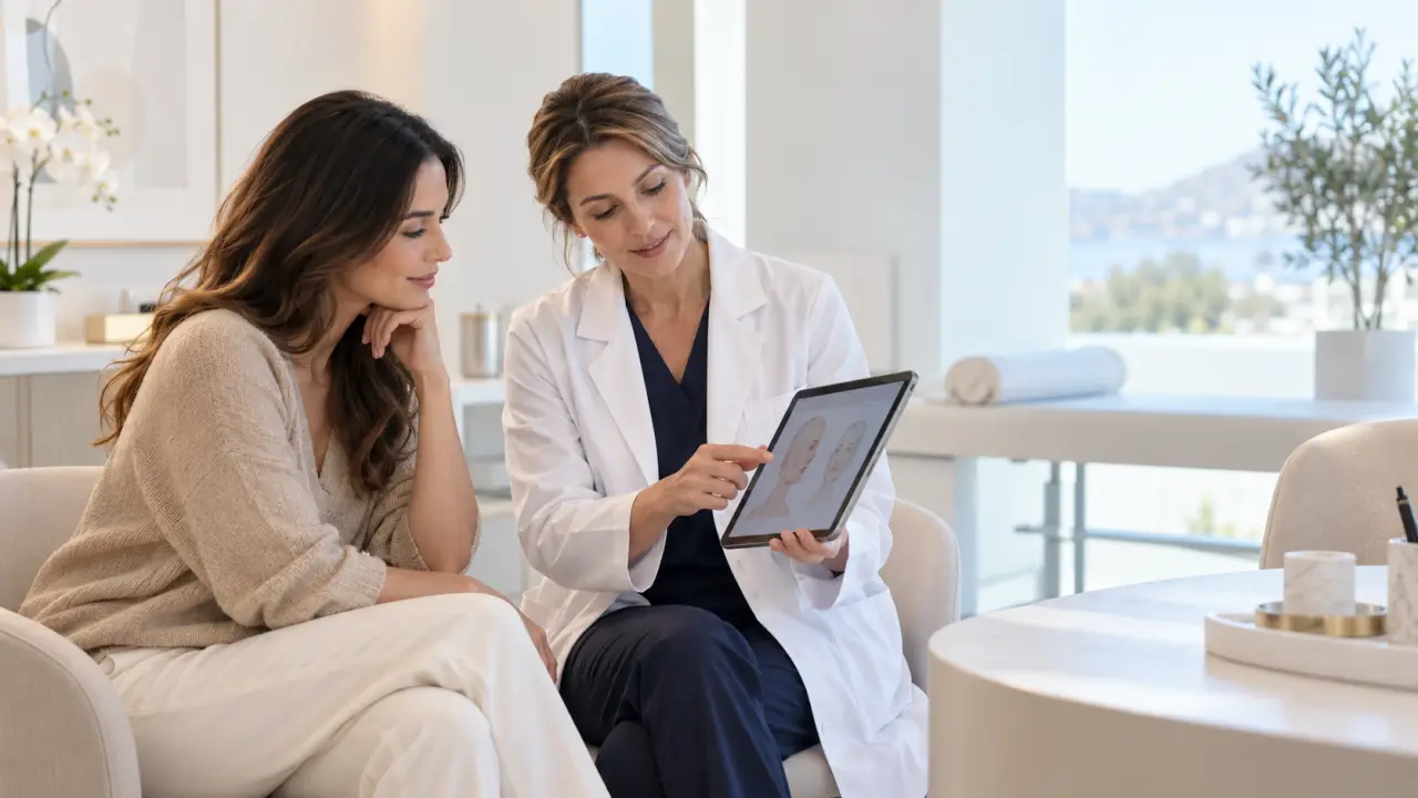Patient échangeant avec un chirurgien lors d'une consultation de chirurgie esthétique