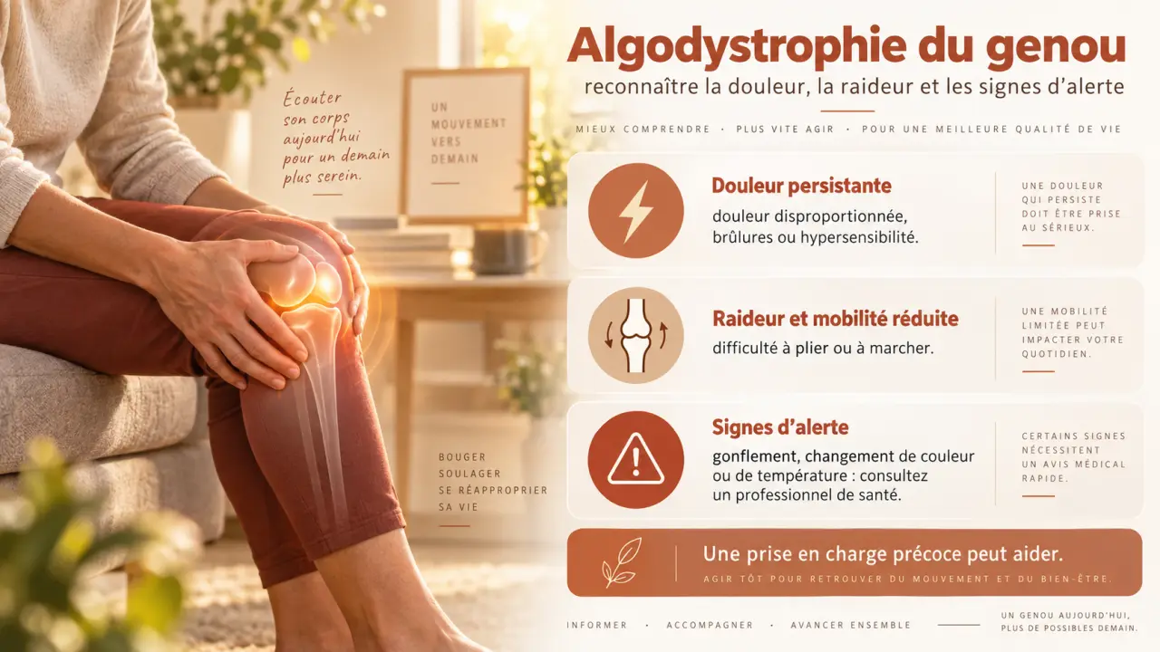 Algodystrophie du genou : reconnaître la douleur, la raideur et les signes d’alerte
