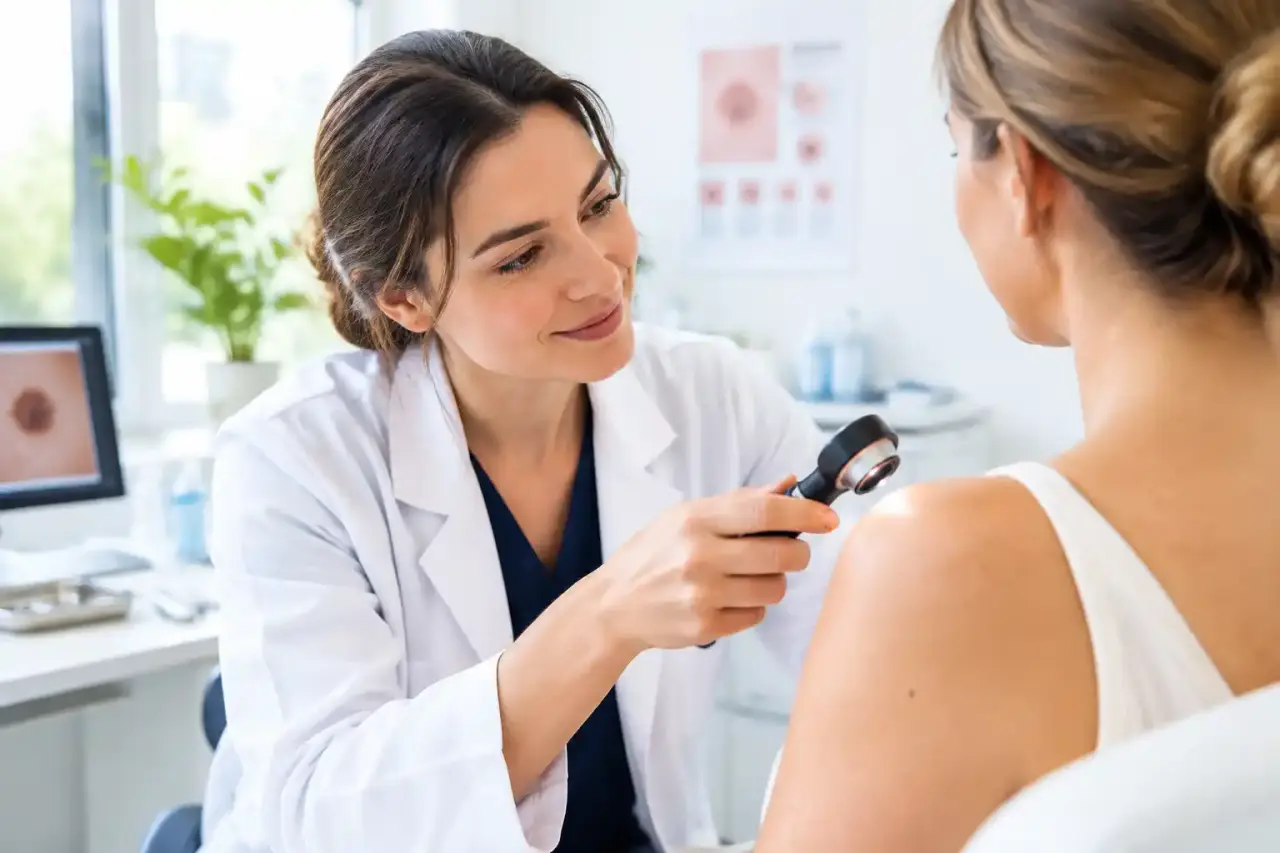 Consultation de dermatologie dans un environnement médical lumineux