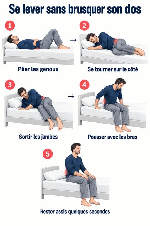 Mal de dos au réveil : étapes pour se lever du lit sans brusquer les lombaires