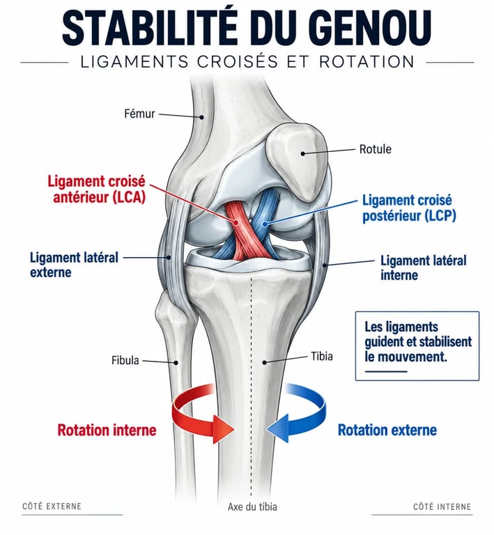 Schéma anatomique du genou pour comprendre peut-on marcher avec une rupture des ligaments croisés