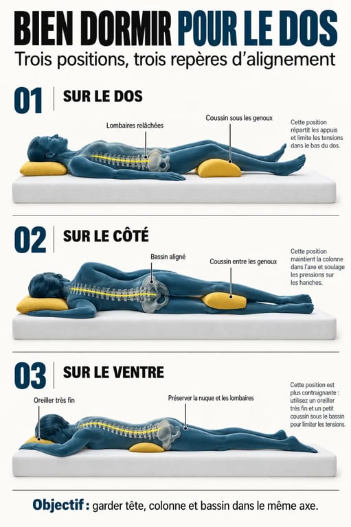 Mal de dos au réveil : positions de sommeil et placement des coussins