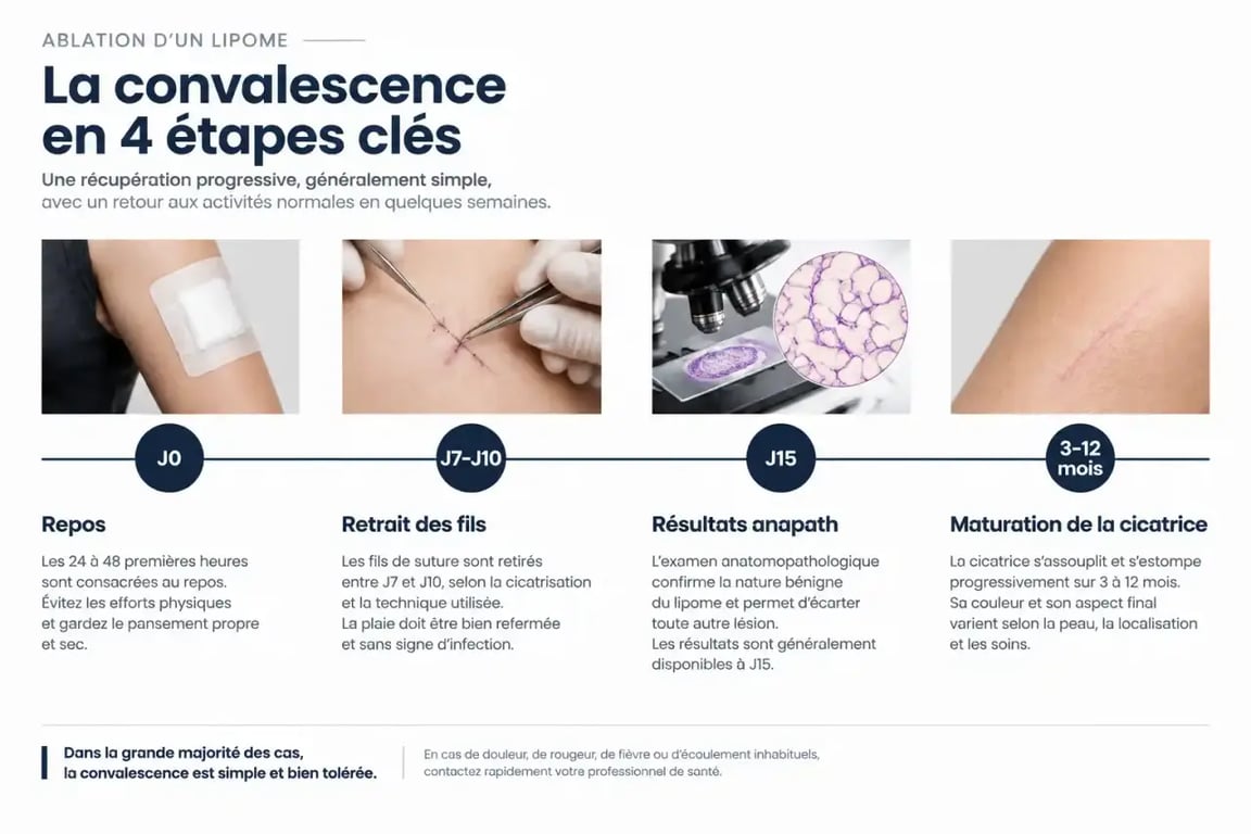 Timeline de la convalescence après opération lipome : étapes de la guérison